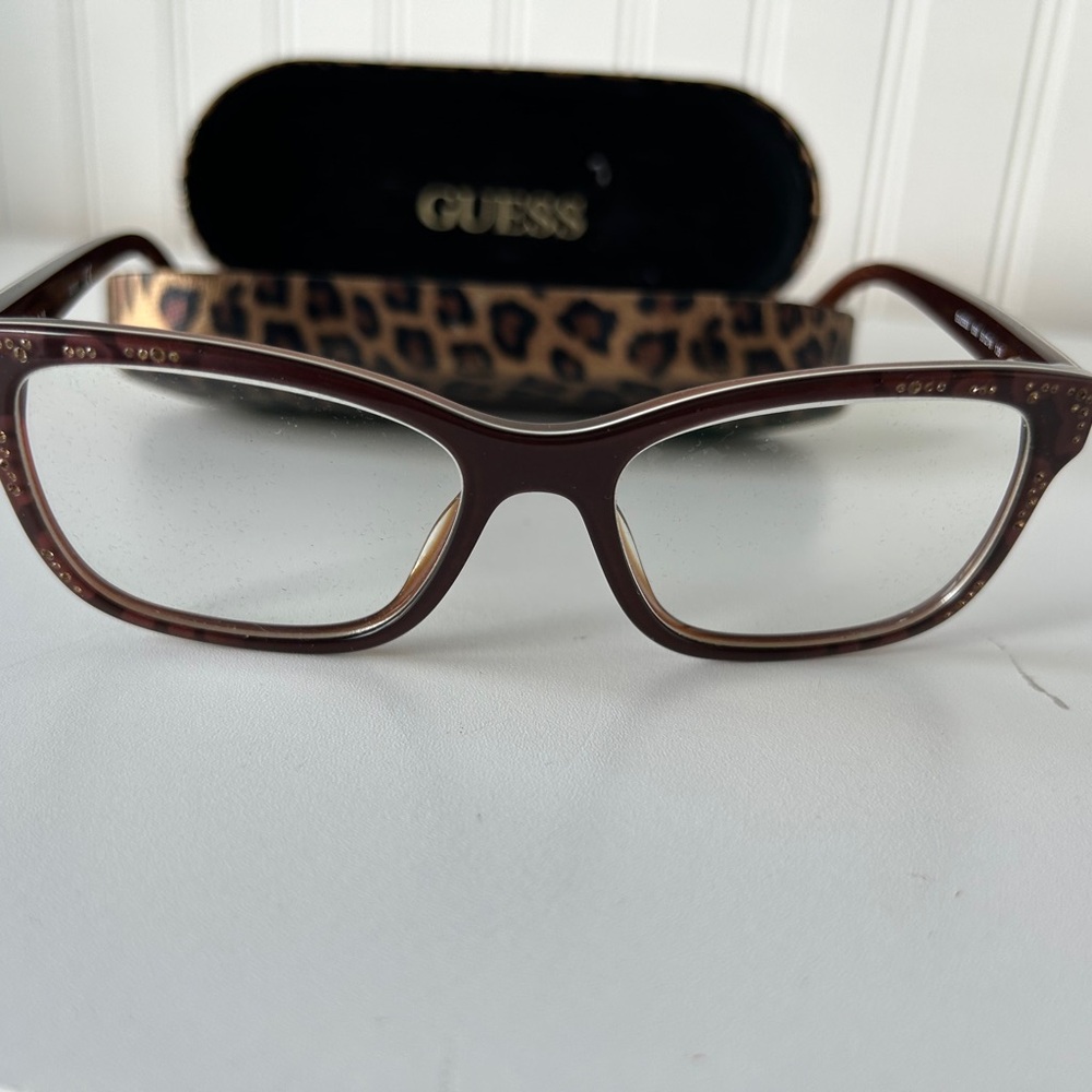 Guess Brown Rectangular Glasses With Leopard Print - image 2